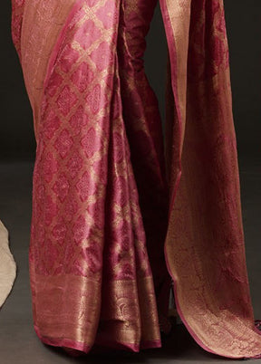 Pink Satin Silk Saree With Blouse Piece