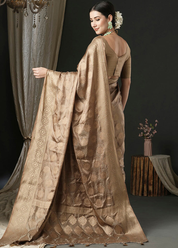 Beige Satin Silk Saree With Blouse Piece