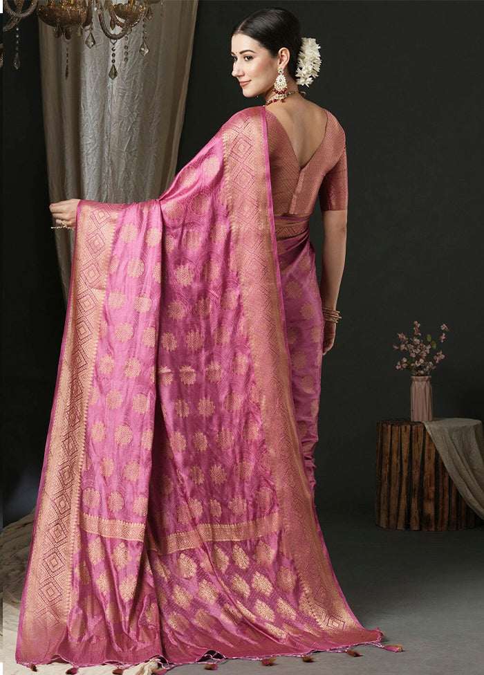 Pink Satin Silk Saree With Blouse Piece