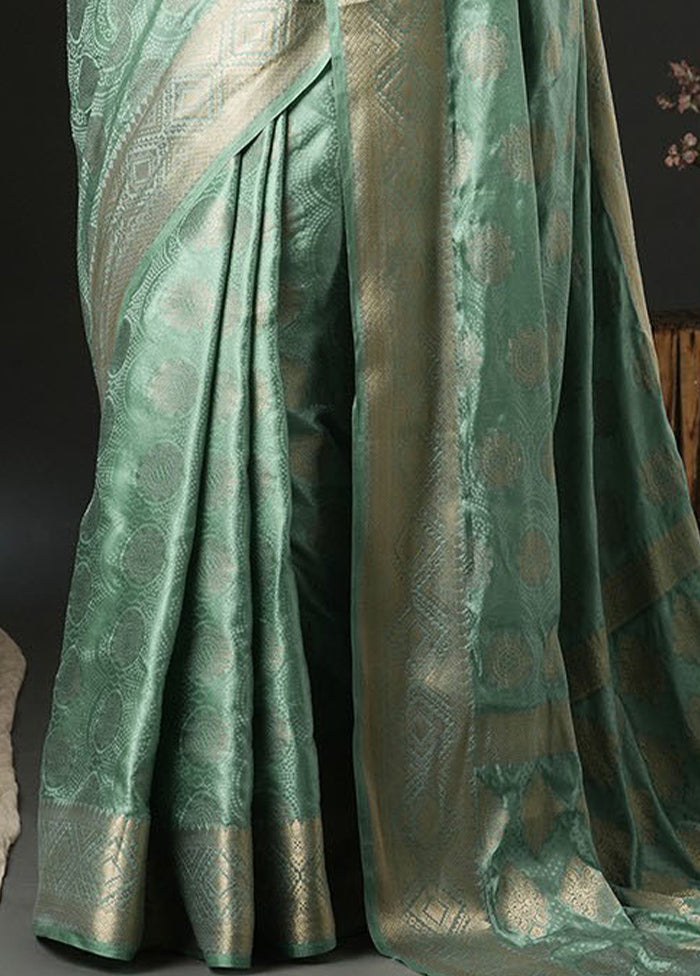 Turquoise Satin Silk Saree With Blouse Piece