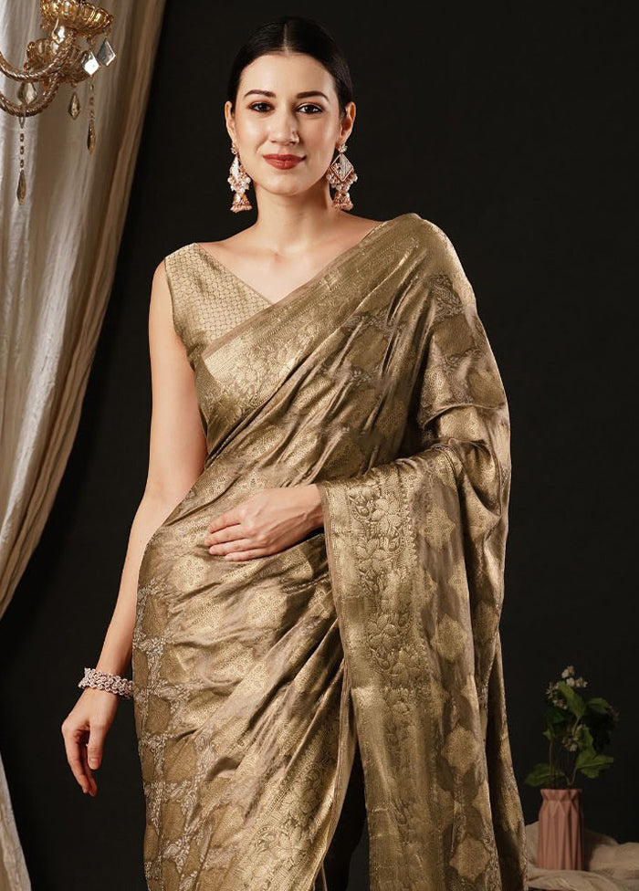 Beige Satin Silk Saree With Blouse Piece