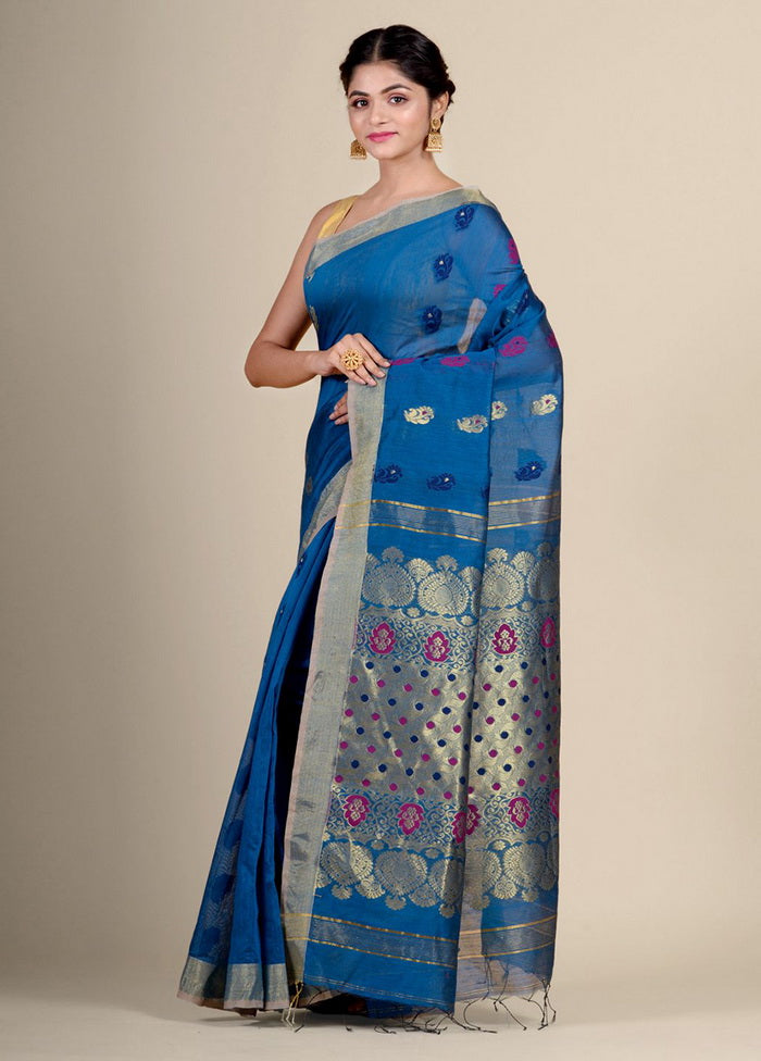 Blue Blended Cotton Handwoven Saree - Indian Silk House Agencies