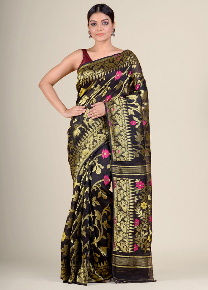 Black Jamdani Silk Saree Without Blouse Piece - Indian Silk House Agencies