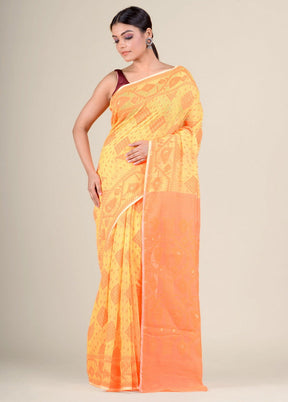 Yellow Woven Jamdani Silk Saree Without Blouse Piece - Indian Silk House Agencies