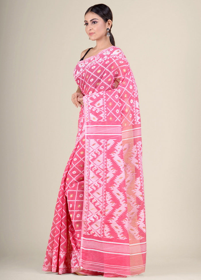 Pink Woven Jamdani Silk Saree Without Blouse Piece - Indian Silk House Agencies