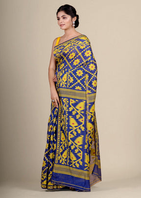 Blue Silk Cotton Handwoven Jamdani Saree Without Blouse Piece - Indian Silk House Agencies