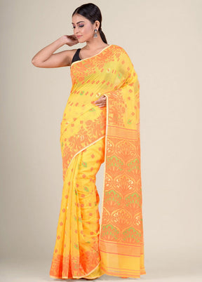 Orange Handwoven Jamdani Silk Saree Without Blouse Piece - Indian Silk House Agencies