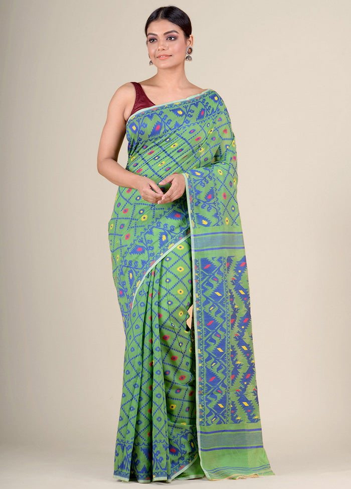 Green Woven Jamdani Silk Saree Without Blouse Piece - Indian Silk House Agencies
