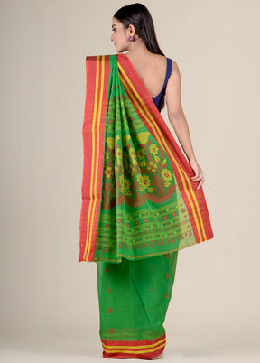 Green Tant Jamdani Pure Cotton Saree Without Blouse Piece - Indian Silk House Agencies