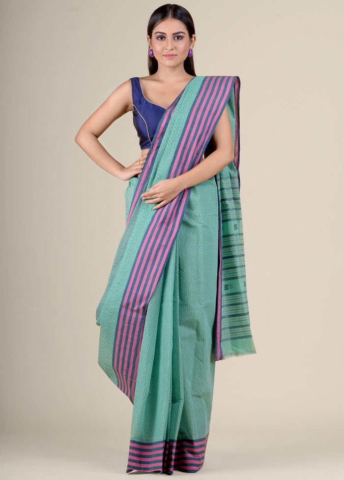 Green Tant Jamdani Pure Cotton Saree Without Blouse Piece - Indian Silk House Agencies