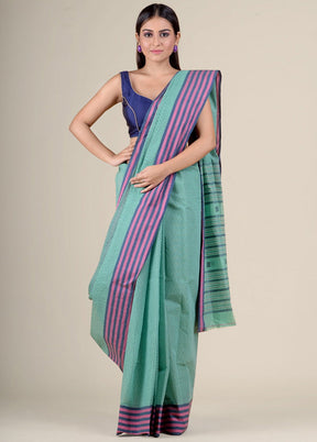 Green Tant Jamdani Pure Cotton Saree Without Blouse Piece - Indian Silk House Agencies