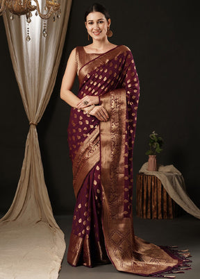 Burgundy Georgette Saree With Blouse Piece