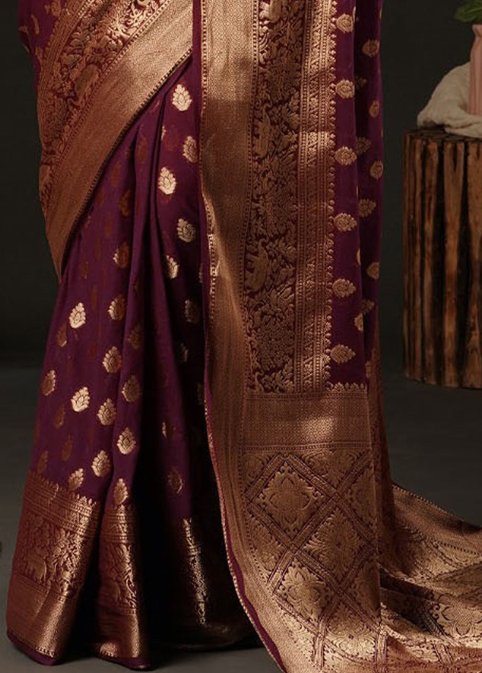 Burgundy Georgette Saree With Blouse Piece