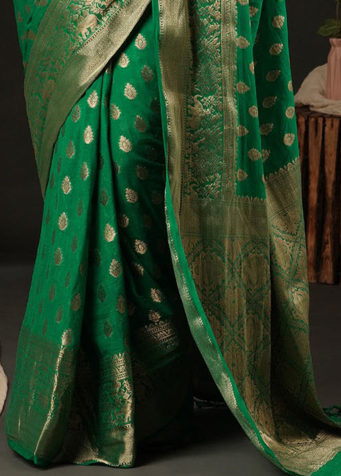 Green Georgette Saree With Blouse Piece