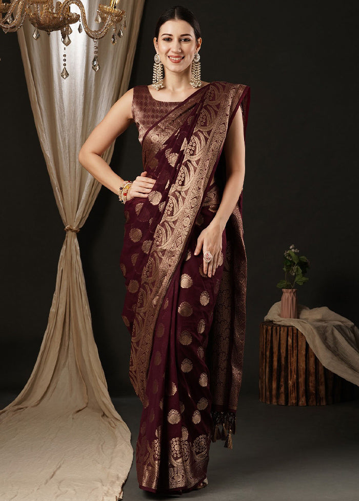 Burgundy Georgette Saree With Blouse Piece