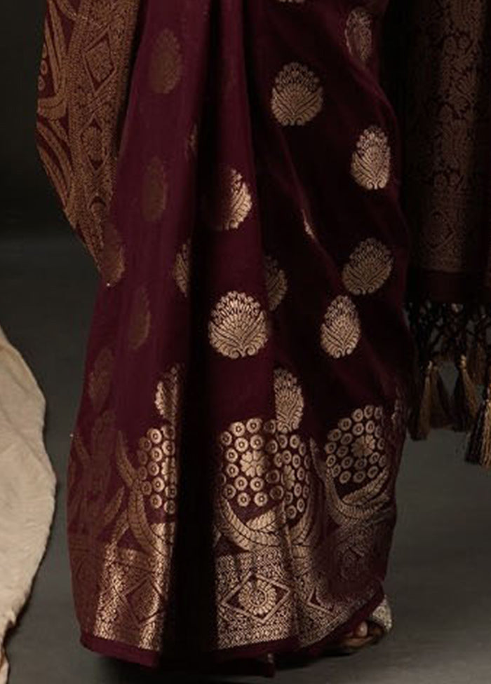 Burgundy Georgette Saree With Blouse Piece