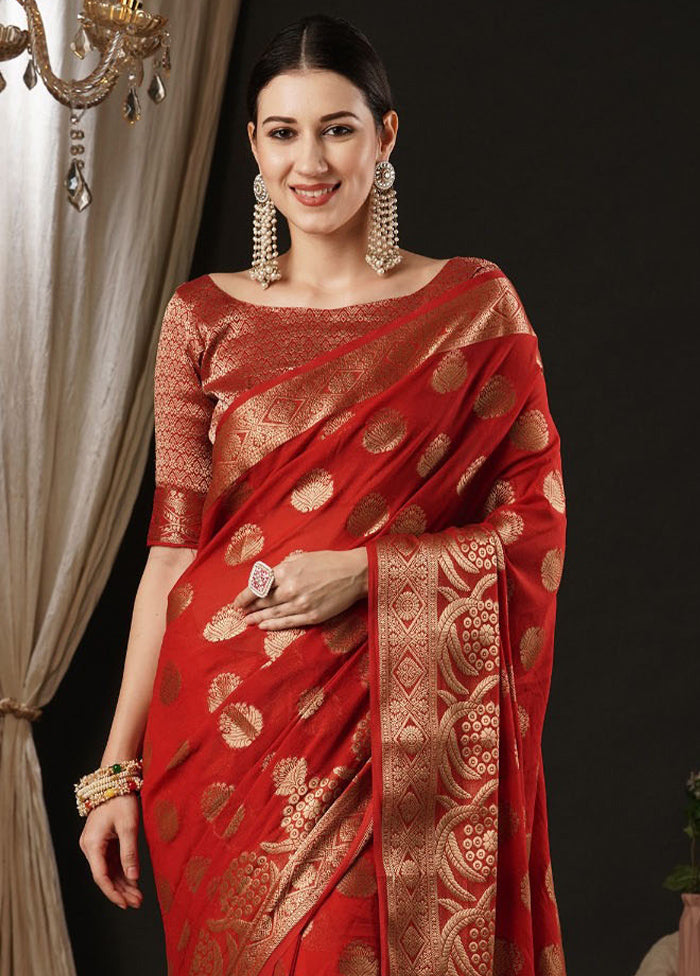 Red Georgette Saree With Blouse Piece