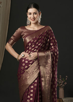 Burgundy Georgette Saree With Blouse Piece