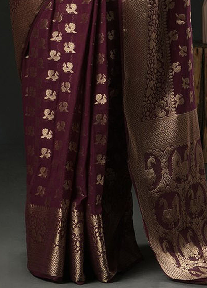 Burgundy Georgette Saree With Blouse Piece