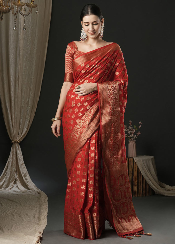 Red Georgette Saree With Blouse Piece