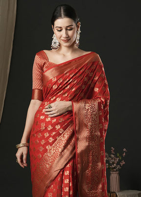 Red Georgette Saree With Blouse Piece