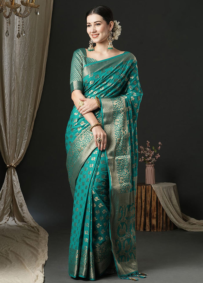 Turquoise Georgette Saree With Blouse Piece