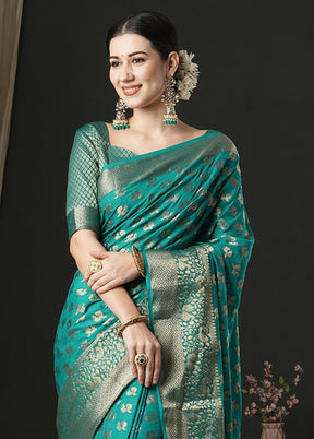 Turquoise Georgette Saree With Blouse Piece