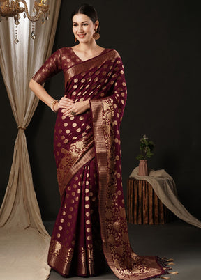 Burgundy Georgette Saree With Blouse Piece