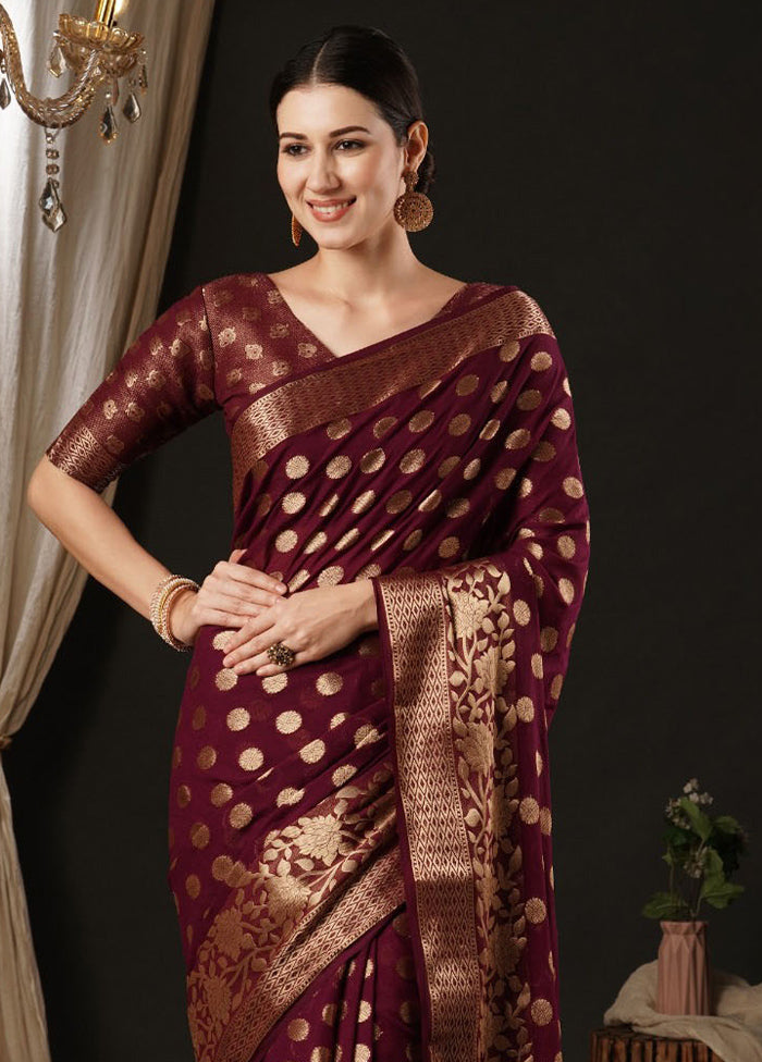 Burgundy Georgette Saree With Blouse Piece