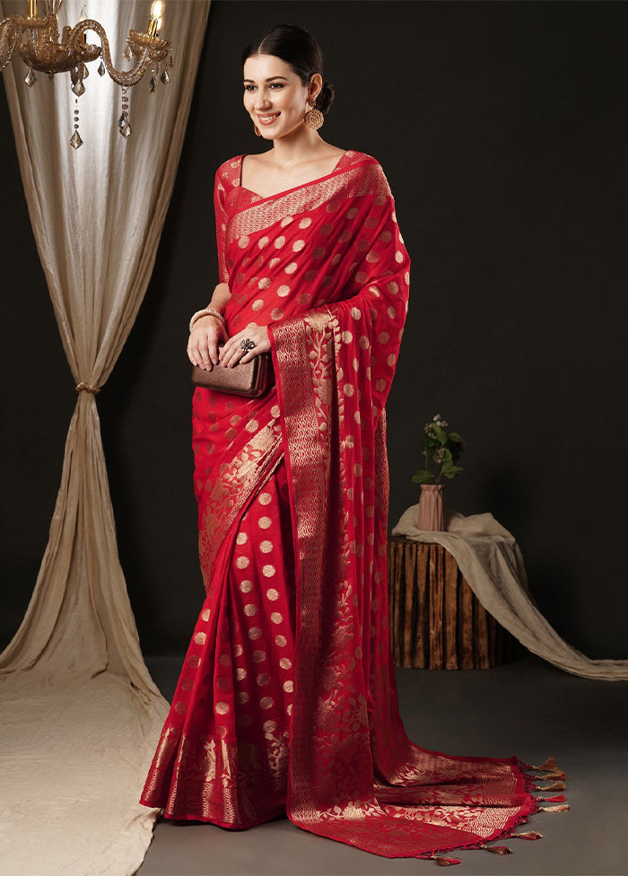 Red Georgette Saree With Blouse Piece