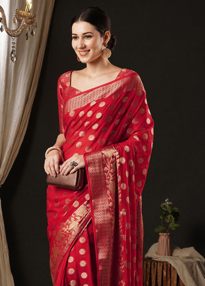 Red Georgette Saree With Blouse Piece