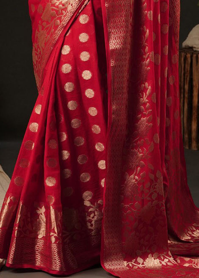 Red Georgette Saree With Blouse Piece