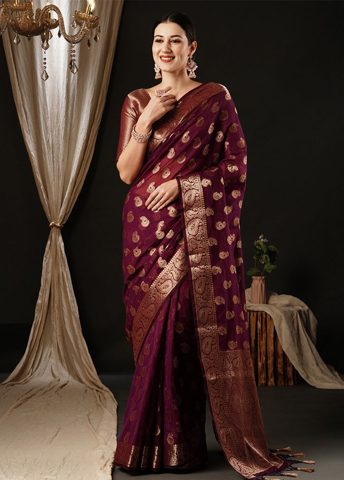 Burgundy Georgette Saree With Blouse Piece