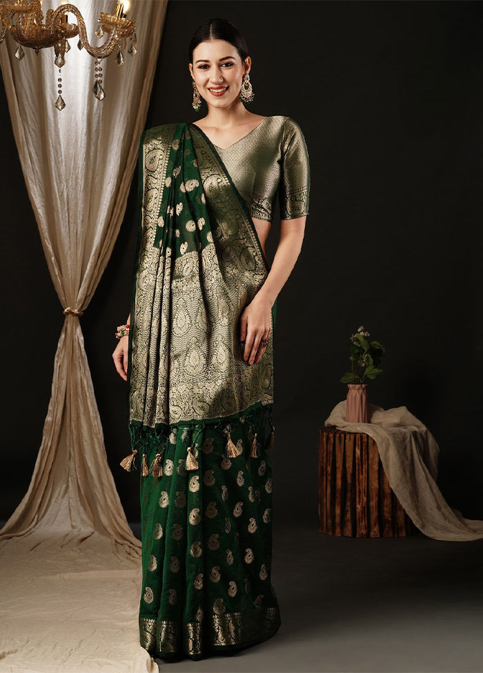 Green Georgette Saree With Blouse Piece