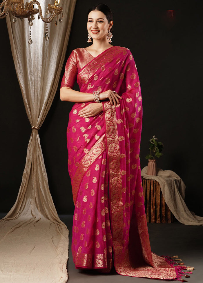 Pink Georgette Saree With Blouse Piece