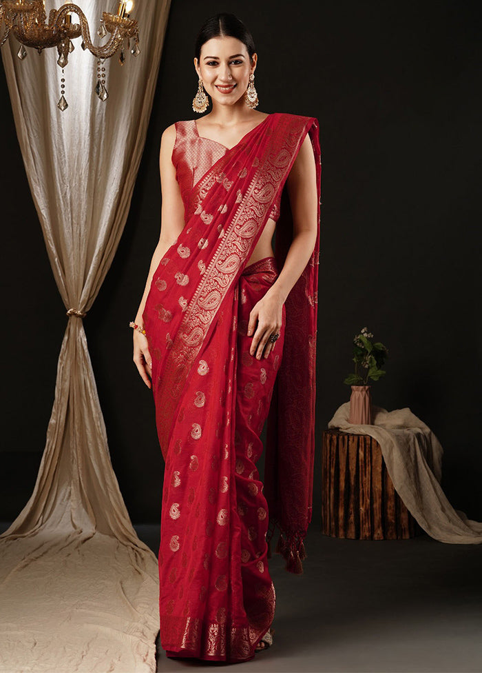 Red Georgette Saree With Blouse Piece