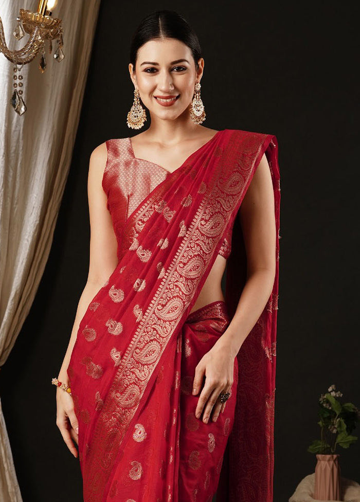 Red Georgette Saree With Blouse Piece