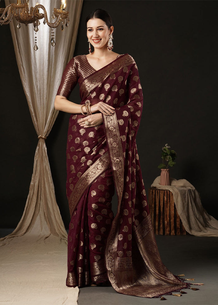 Burgundy Georgette Saree With Blouse Piece