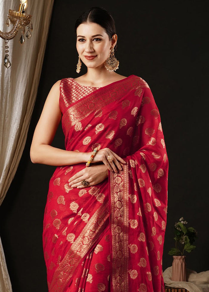 Red Georgette Saree With Blouse Piece