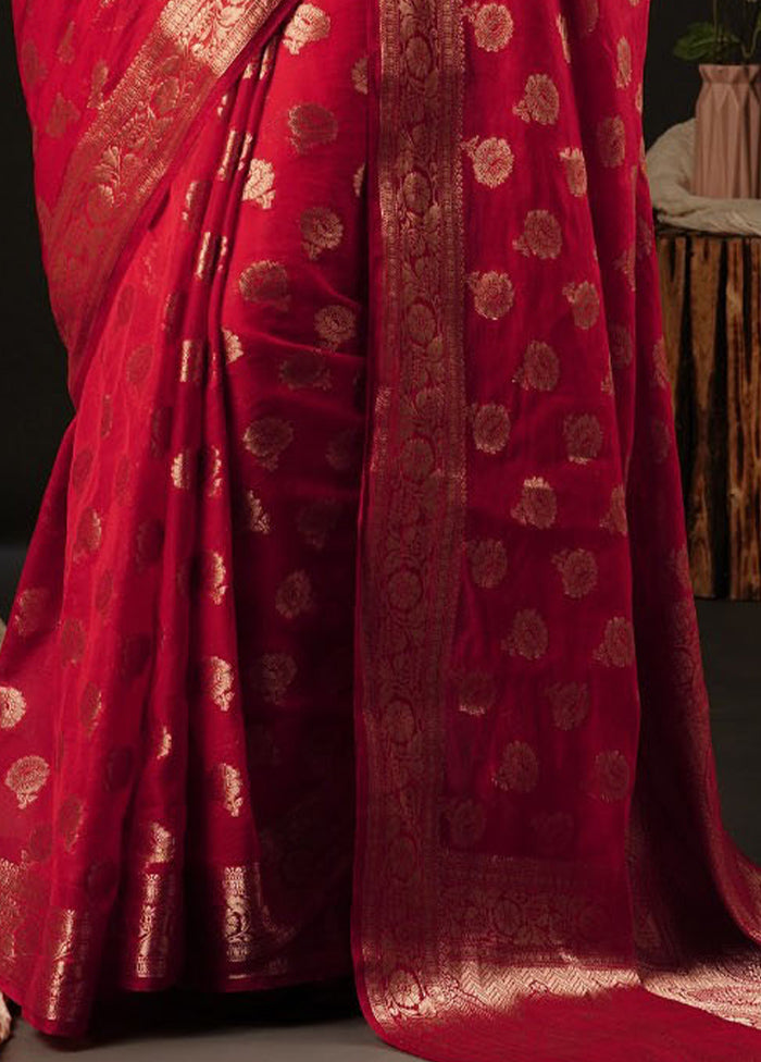 Red Georgette Saree With Blouse Piece