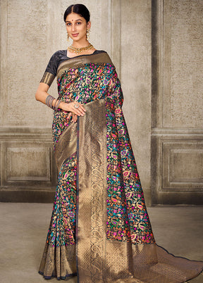 Black Spun Silk Saree With Blouse Piece - Indian Silk House Agencies