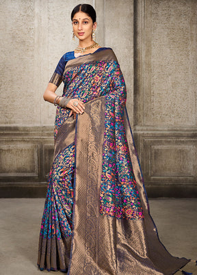 Navy Blue Spun Silk Saree With Blouse Piece - Indian Silk House Agencies