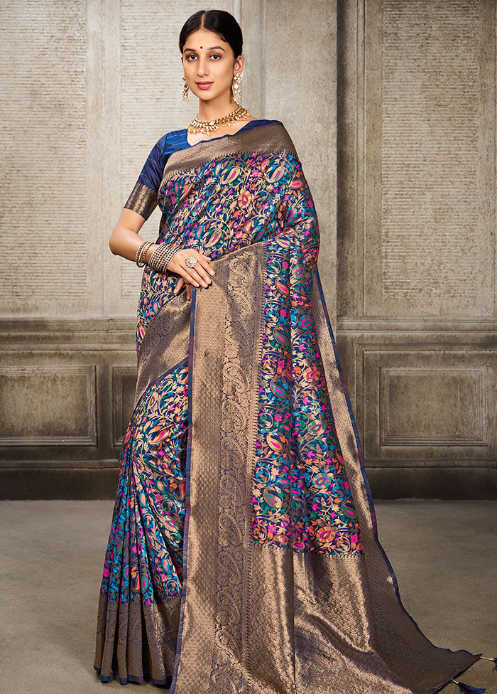 Navy Blue Spun Silk Saree With Blouse Piece - Indian Silk House Agencies