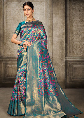 Turquoise Spun Silk Saree With Blouse Piece - Indian Silk House Agencies