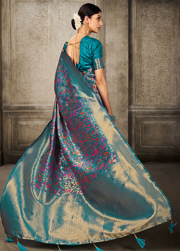 Turquoise Spun Silk Saree With Blouse Piece - Indian Silk House Agencies