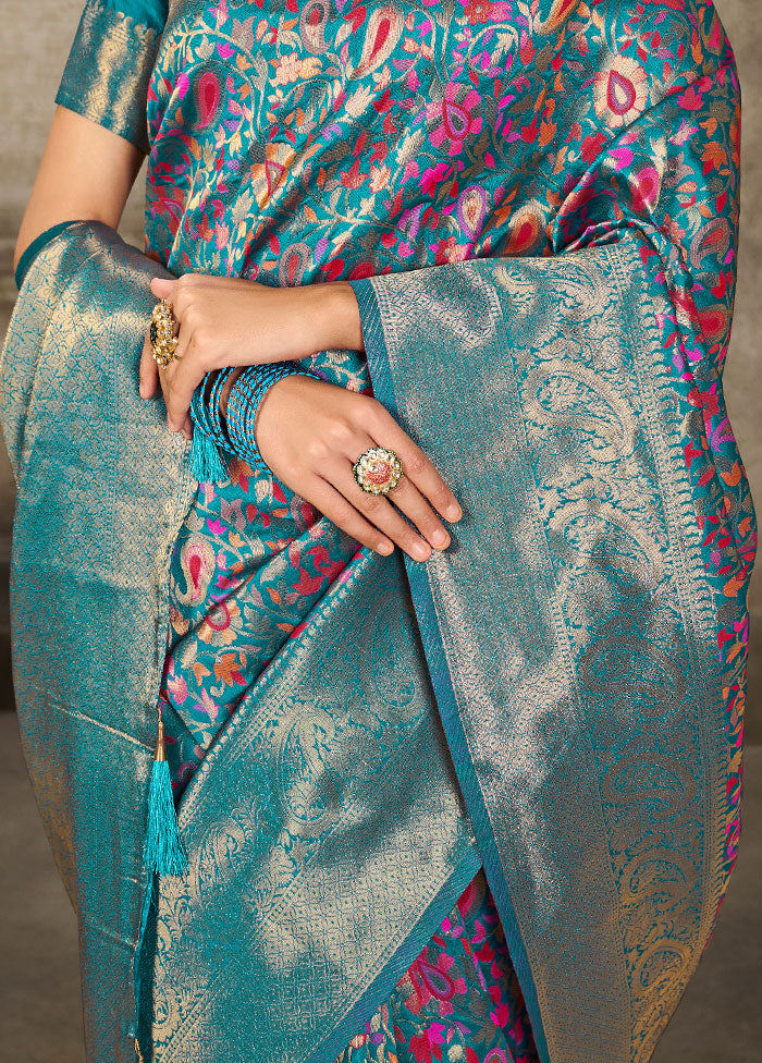 Turquoise Spun Silk Saree With Blouse Piece - Indian Silk House Agencies