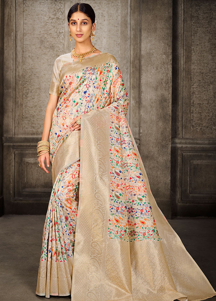 White Spun Silk Saree With Blouse Piece - Indian Silk House Agencies