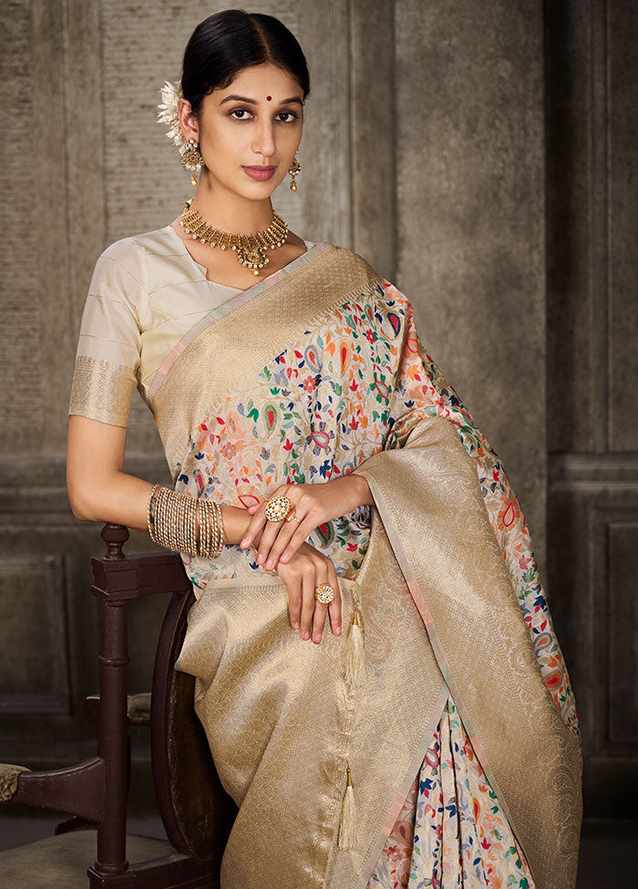 White Spun Silk Saree With Blouse Piece - Indian Silk House Agencies