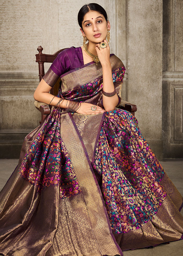 Wine Spun Silk Saree With Blouse Piece - Indian Silk House Agencies