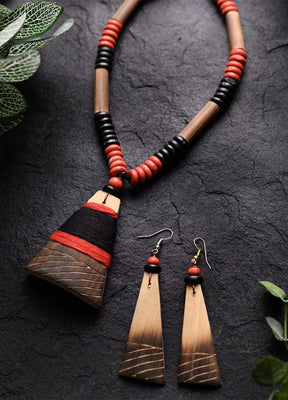 Handmade Black Red Bamboo Tribal Jewellery Set